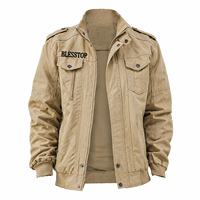 Blouson bomber kaki personnalisé pour homme BlessTop, col montant, fermeture éclair, style streetwear, broderie de patchs
