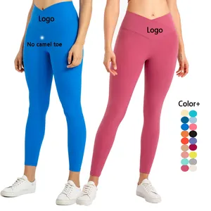Nieuw Binnen Kleurrijke Geborstelde Vrouwen V-Kruis Taille Butt Lifting Leggings Hoge Taille Yogabroek Vrouw Gym Leggings