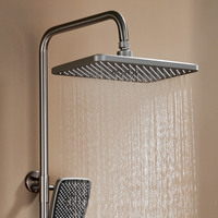 Moderno Conjunto de Ducha de Latón Gris Acero con Sistema de Lluvia, Pantalla Digital, Luz LED y Botones Tipo Piano