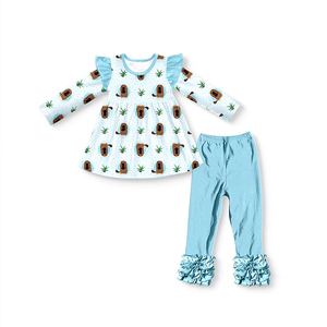 Milk Silk Toddler Girls Capybara Print Outfit Set <b>Long</b> <b>Sleeve</b> <b>Dress</b> & Ruffle Pants Shorts Set Kids Girls Cute Clothing - Product Image 3