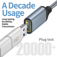 Kabel Ekstensi USB 3.0 Pria ke Wanita, Kabel Ekstensi Jalinan Nilon, Kompatibel dengan Webcam/Kamera/Ponsel/Hub/Mouse