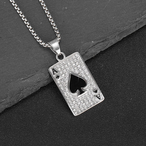 Collier pendentif diamant Ace of Spades en acier inoxydable plaqué or, bijoux hip hop pour homme, à porter au quotidien - Product Image 2