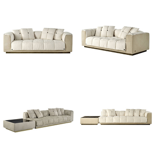 Divano Sezionale Moderno a Tre Posti in Vera Pelle con Base in Acciaio Inossidabile, Trapuntatura a Griglia Segmentata, Bottoni e Texture Goffrata - Product Image 5