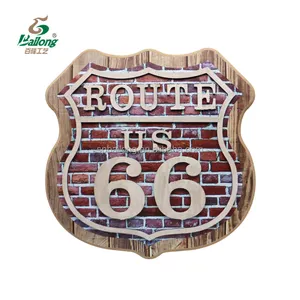 Bsci Custom Design Vintage Bord Route 66 Us Print Op Hout Handwerk Bord Voor Wanddecoratie