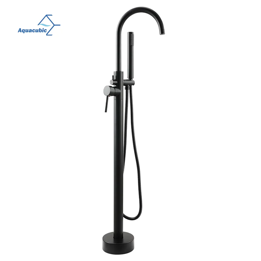 Nhà máy màu đen tầng gắn bồn tắm vòi freestanding bồn tắm phụ với cầm tay vòi hoa sen với xoay Spout