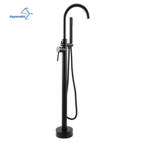 Robinet de baignoire autoportant noir à poser au sol avec douchette à main et bec orientable