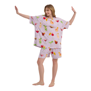 ชุดนอนผ้าเนื้อนุ่มพร้อมกางเกงสำหรับผู้หญิง ลายพิมพ์ Monday Sleeping Club เสื้อยืดนอนหลับไซส์ใหญ่ แขนสั้น ทรงโอเวอร์ไซส์ - Product Image 2