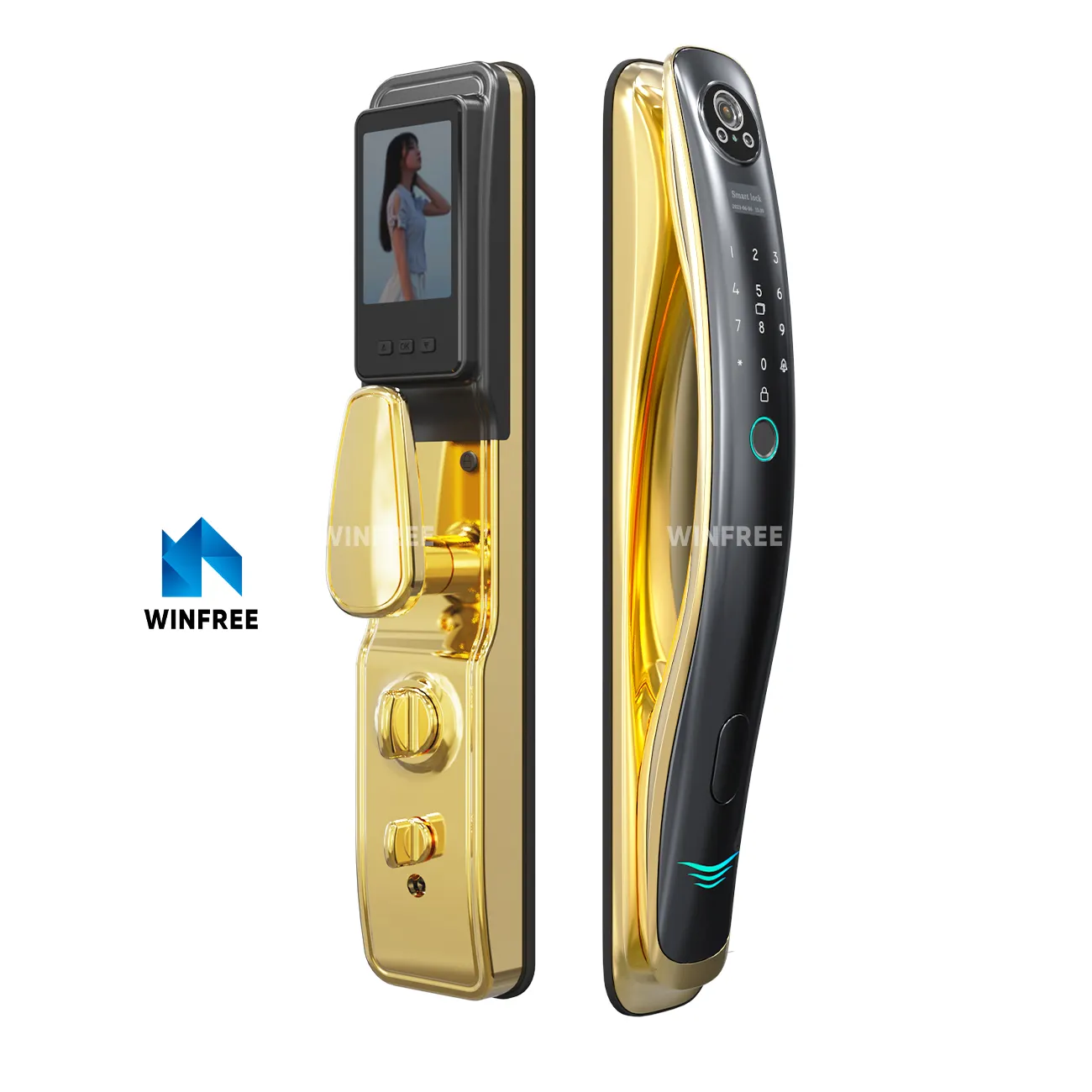 WINFREE Fingerprint Digital Card Tuya Wifi 3D Face Recognition Smart Door Lock With Camera Monitor Send Photo To Phone