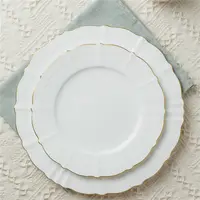 Plataforma de jantar elegante de fábrica, 12 polegadas, redonda, luxo, branco, aro, ouro, cerâmica, placa de jantar para casamento