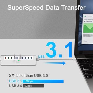 <span class=keywords><strong>Hub</strong></span> USB 3.2 Gen 2 de 10 Puertos y 10 Gbps, 7 Puertos de Datos, 3 Puertos de Carga Rápida, Adaptador de Corriente Tipo-C de 36 W, Construcción de Aluminio, en Existencia - Product Image 2