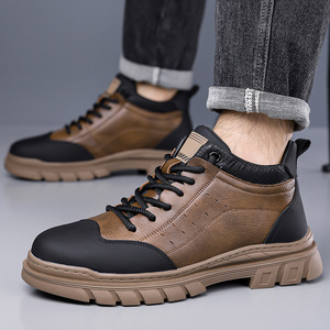 Botas Chukka para Hombre, Invierno, Altura al Tobillo, con Cordones, Cuero Sólido, Punta Redonda, Suela de Goma, Forro de Felpa, Cálidas, Casuales, para Exteriores - Product Image 2
