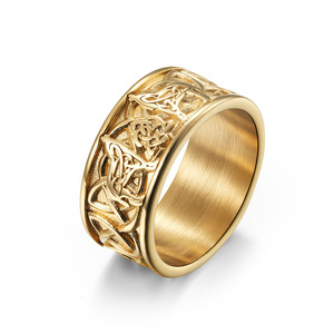 Cross-border Nordic style Viking totem Celtic knot <b>titanium</b> steel <b>ring</b> for men, retro fashion Celtic wolf jewelry - Product Image 1