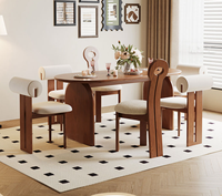 Ensemble table et chaises de salle à manger en bois massif de style médiéval français avec plateau en marbre, 4 pièces, design réglable pour petits appartements