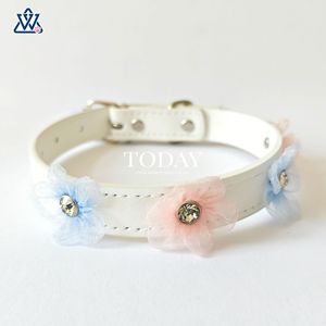 Collier pour animaux de compagnie Wangwuwu blanc réglable pour petits chiens et chats, motif floral, toutes saisons - Product Image 2