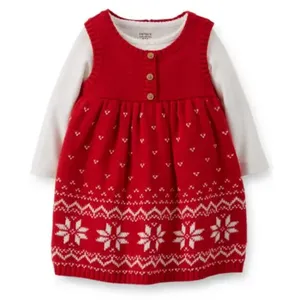 Красно-белое Повседневное платье с цветочным узором для маленьких девочек 2 Peice