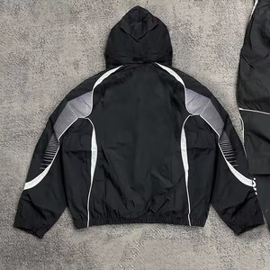 Chaqueta Impermeable Personalizada, Cortavientos de Nailon con Cremallera Completa y Capucha, Diseño Color Block Reflectante, Conjunto Deportivo de 2 Piezas para Hombre - Product Image 2
