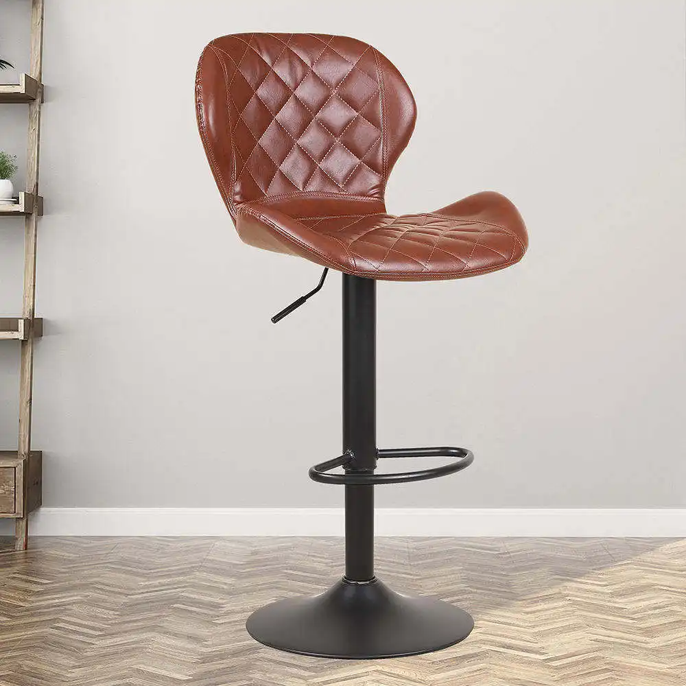 Bar Furniture Retro Leather Bar Stool Circular Metal Base Lifting Swivel Bar Chair