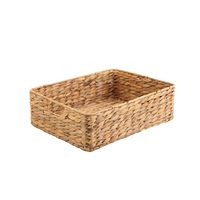 Panier de rangement rectangulaire en jacinthe d'eau tressée, profil bas, avec poignées, pour étagère et placard – Vente en gros