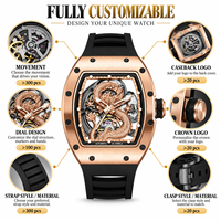 Montre sport automatique squelette personnalisée pour homme, luxe, boîtier en acier inoxydable 316L, bracelet en silicone, étanche, montre mécanique
