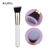 Kuas Foundation bagian atas datar label pribadi pegangan kayu putih Vegan lembut padat rambut mulus Kosmetik Concealer besar