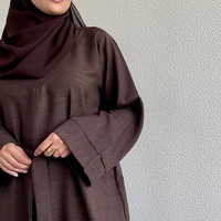 Abaya Modeste en Lin Naturel Personnalisée pour Femme, Couleur Unie, Abaya Musulmane en Lin pour Femme, Abaya Fermée en Lin de Dubaï