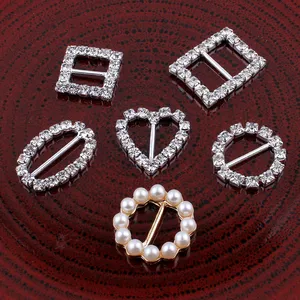 Penggeser gesper berlian imitasi logam Bling untuk tas gesper pita kristal bening untuk dekorasi pernikahan