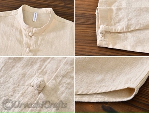 Camisas de lino informales de estilo chino de manga larga vintage Camisas de lino de algodón lavado con piedra suelta para hombres a precios al por mayor OEM - Product Image 4