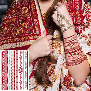 Autocollants de <span class=keywords><strong>tatouage</strong></span> temporaire au henné brun, tatouages en <span class=keywords><strong>dentelle</strong></span>, fleurs, papillons, cœurs, tatouages au henné imperméables pour femmes - Product Image 6