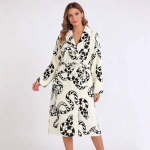 Bata de lana de manga larga personalizada Beefey para <span class=keywords><strong>mujer</strong></span> con bolsillo, camisón informal <span class=keywords><strong>c</strong></span>álido para el hogar, pijama para <span class=keywords><strong>mujer</strong></span> - Product Image 1