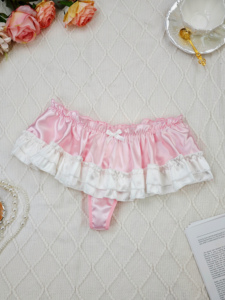 Slip da donna con volant a vita bassa, effetto raso, traspiranti, senza cuciture, romantici, in maglia lavata, all'ingrosso, in stock, in saldo - Product Image 4