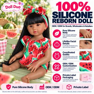 Muñeca Duo personalizada de 18 pulgadas, cuerpo completo de silicona, muñeca bebé Reborn, vestido de sandía, pelo largo negro, regalo de Navidad para niña - Product Image 1