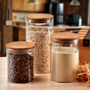 Jars Spice Bamboo Borosilicate Kitchen Storage Glass Jars Set Spice Container Bottles With Bamboo Lid