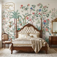 Papier peint de luxe tropical, motif paon, amovible, style chinoiserie, palmiers et fleurs de la jungle, pour villa, chambre et décoration intérieure
