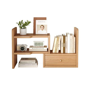 Étagère de bureau multi-niveaux en bois massif avec tiroir, organisateur de rangement de bureau, support autoportant rectangulaire pour un rangement bien organisé - Product Image 1