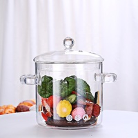 Marmite en verre borosilicate à double poignée de 2000 ml, ensemble écologique, compatible lave-vaisselle, couvercle en verre résistant à la chaleur, compatible gaz, pour soupes