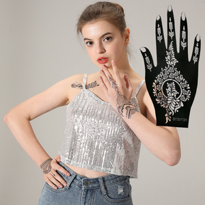 Plantillas <span class=keywords><strong>de</strong></span> Henna <span class=keywords><strong>belleza</strong></span> personalizadas tatuaje temporal reutilizable negro impermeable DIY una mano India Henna Mehndi tatuaje falso pegatinas - Product Image 4