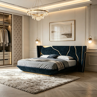 Cadre de lit capitonné en velours de luxe, grand format, avec revêtement en cuir moderne, écologique, noir et or, très grand lit