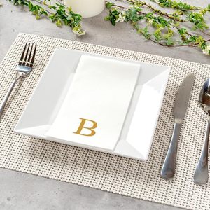 Luxenap 15,8X7,9 pulgadas Toallas de invitados de tacto de lino 50 toallas de mano con letras Gold 'B' Sans <span class=keywords><strong>Serif</strong></span> Font White Paper Dinner Servilkins Bag - Product Image 4