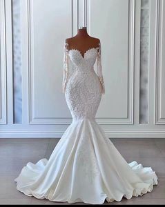 S3512R 2024 Vestido de Novia de Manga Larga con Cola de Sirena y Encaje, Técnica Estampada, Suministro ODM, Elegante Vestido de Boda Real - Product Image 2