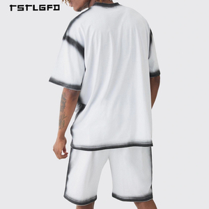 Manufacturer Gradient <b>Spray</b> Dye Shorts <b>Set</b> for Custom Logo in Vintage Street Style and High Quality Distressed Mens Tracksuit - Product Image 3