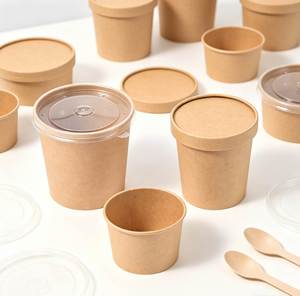 Contenedor Redondo Desechable Ecológico de Papel Kraft para Papillas, Resistente al Agua y al Aceite, con Tapa de Plástico, para Uso en Campamentos - Product Image 1