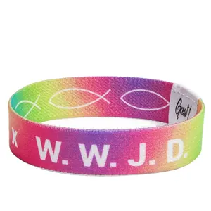 Braccialetto elastico personalizzato colore gradiente misto colore WWJD braccialetto elastico poliestere cosa farebbe Gesù braccialetti per eventi