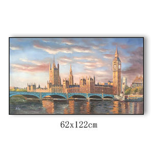 Pintura al óleo moderna pintada a mano lienzo Big Ben Tower Londres Tames río paisaje urbano paisaje pared arte paisaje sujeto hecho a mano - Product Image 3