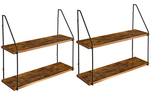 <span class=keywords><strong>Étagère</strong></span>s murales de style élégant à 2 étages, <span class=keywords><strong>bois</strong></span> et <span class=keywords><strong>métal</strong></span>, pour <span class=keywords><strong>étagère</strong></span>s de rangement dans la cuisine, le salon, la salle de bain - Product Image 2