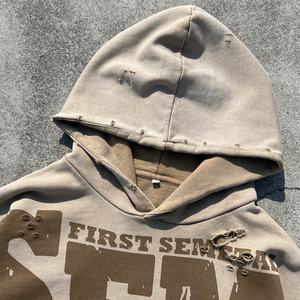 Sudadera con capucha personalizada con efecto desgastado, estilo streetwear, hombros caídos, lavado ácido, corte holgado, para hombre, de algodón grueso. - Product Image 4