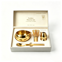 Ensemble de bols à matcha dorés de qualité supérieure OEM avec bec verseur, 4 pièces, kit de cérémonie du thé matcha japonais, logo gravé au laser personnalisé, ensemble cadeau matcha