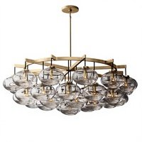 Lustre Linéaire Rond au Design Nordique Moderne, en Laiton Naturel et Verre, avec Structure en Acier Industriel pour Salon et Chambre à Coucher