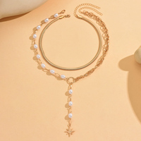Lot de 2 Colliers Pendentifs Longs en Perles Imitées pour Femmes, Chaînes de Clavicule Superposées, Bijoux Tendance, Cadeaux