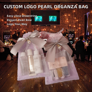 Sac en organza PVC avec logo personnalisé et nœud perlé pour le rangement de cosmétiques et les cadeaux de mariage, sac d'emballage pour le sucre, emballage cadeau - Product Image 2