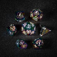 Jeu de dés polyédriques légers en émail bleu et or rose à motif écailles de dragon pour les jeux de rôle TCG Genius Invokation, dés sonores